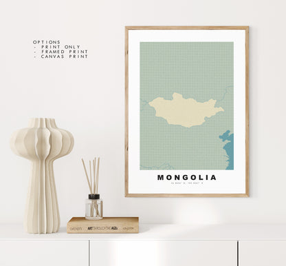 Mongolia Map Print - Personalised Map Gift - Framed or Canvas Options Available - Custom Text Options - Personalised Gift - Asia