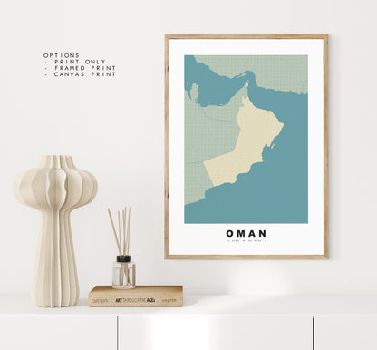 Oman Map Print - Personalised Map Gift - Framed or Canvas Options Available - Custom Text Options - Personalised Gift - Middle East