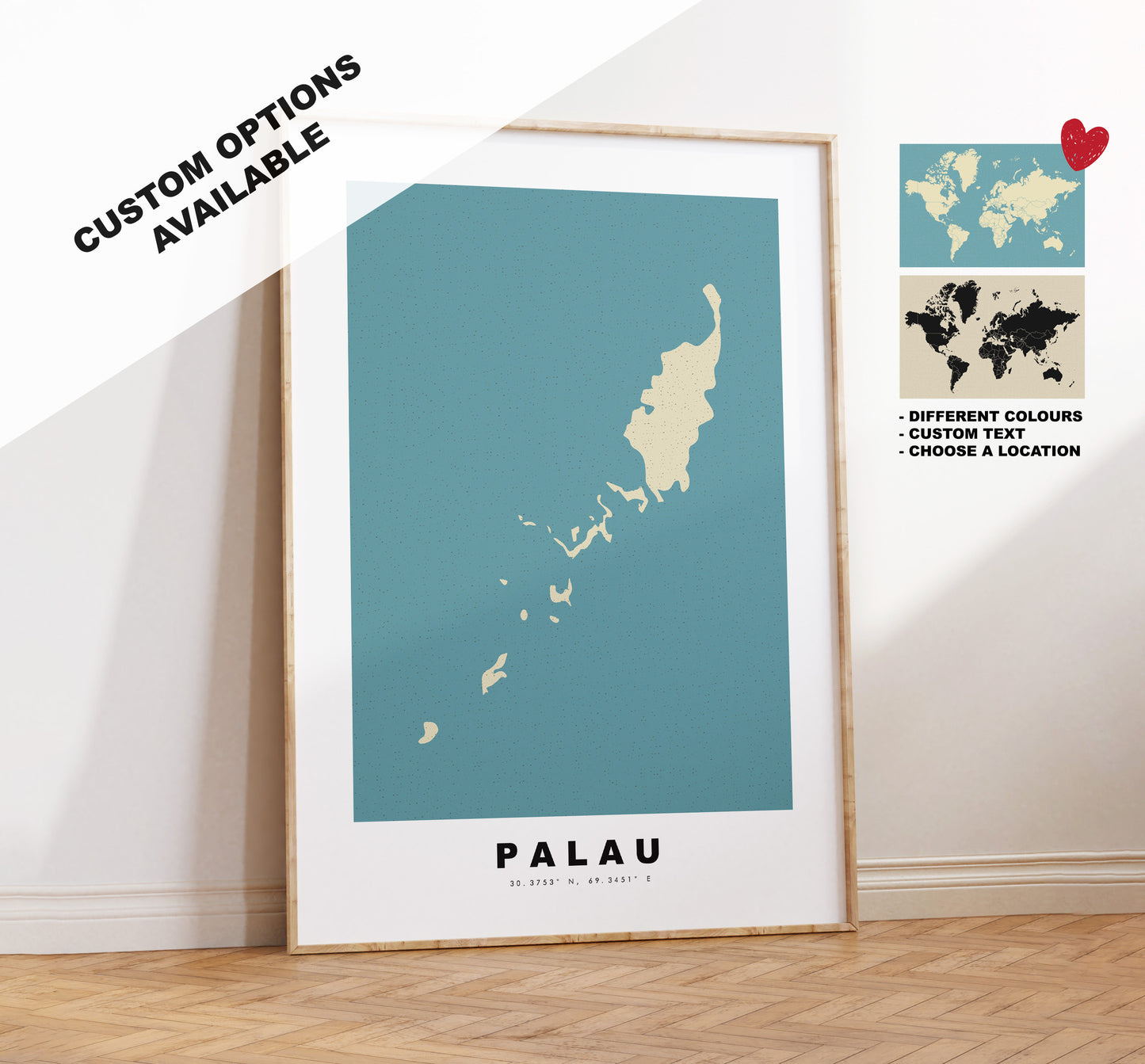 Palau Map Print - Personalised Map Gift - Framed or Canvas Options Available - Custom Text Options - Personalised Gift - Oceania