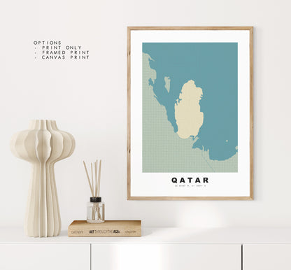 Qatar Map Print - Personalised Map Gift - Framed or Canvas Options Available - Custom Text Options - Personalised Gift - Middle East