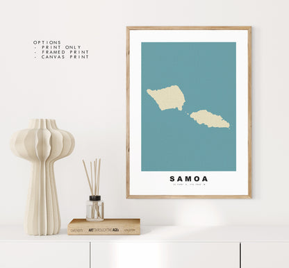 Samoa Map Print - Personalised Map Gift - Framed or Canvas Options Available - Custom Text Options - Personalised Gift - Oceania