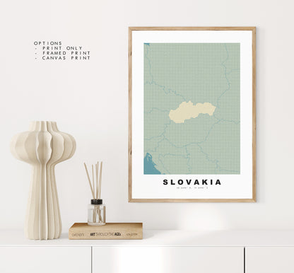 Slovakia Map Print - Personalised Map Gift - Framed or Canvas Options Available - Custom Text Options - Personalised Gift - Europe