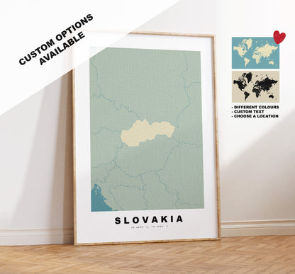 Slovakia Map Print - Personalised Map Gift - Framed or Canvas Options Available - Custom Text Options - Personalised Gift - Europe