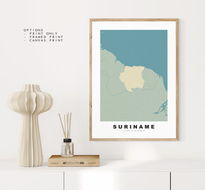 Suriname Map Print - Personalised Map Gift - Framed or Canvas Options Available - Custom Text Options - Personalised Gift - South America