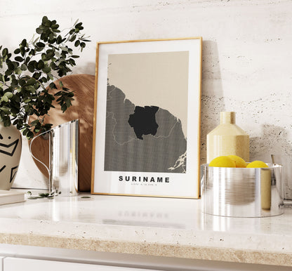 Suriname Map Print - Personalised Map Gift - Framed or Canvas Options Available - Custom Text Options - Personalised Gift - South America