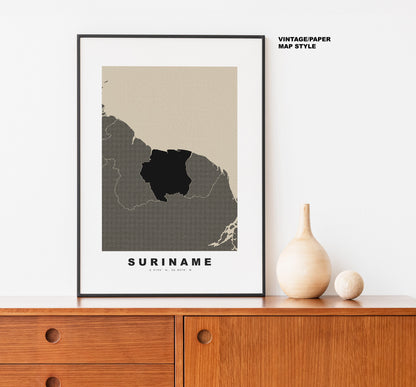 Suriname Map Print - Personalised Map Gift - Framed or Canvas Options Available - Custom Text Options - Personalised Gift - South America