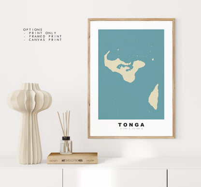 Tonga Map Print - Personalised Map Gift - Framed or Canvas Options Available - Custom Text Options - Personalised Gift - Oceania