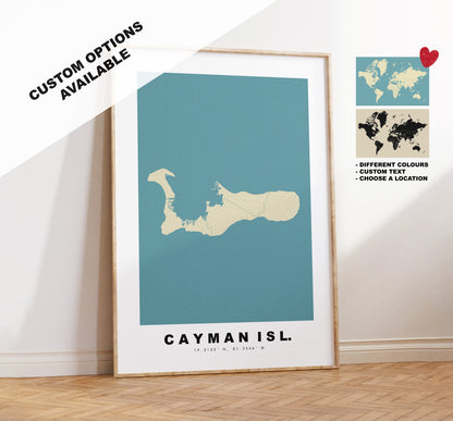 Cayman Islands Map Print - Personalised Map Gift - Framed or Canvas Options Available - Custom Text Options - Personalised Gift - Carribean