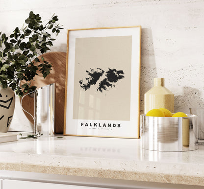 Falkland Islands Map Print - Personalised Map Gift - Framed or Canvas Options Available - Custom Text Options - Personalised Gift - South America