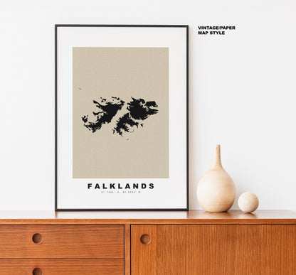 Falkland Islands Map Print - Personalised Map Gift - Framed or Canvas Options Available - Custom Text Options - Personalised Gift - South America