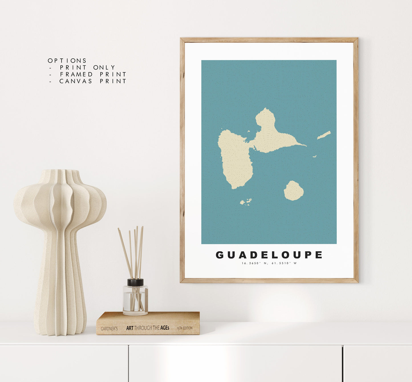 Guadeloupe Map Print - Personalised Map Gift - Framed or Canvas Options Available - Custom Text Options - Personalised Gift - Caribbean