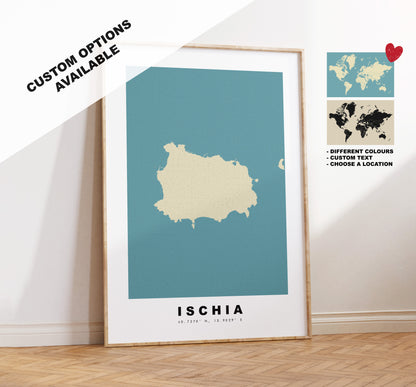 Ischia Map Print - Personalised Map Gift - Framed or Canvas Options Available - Custom Text Options - Personalised Gift - Italy & Islands