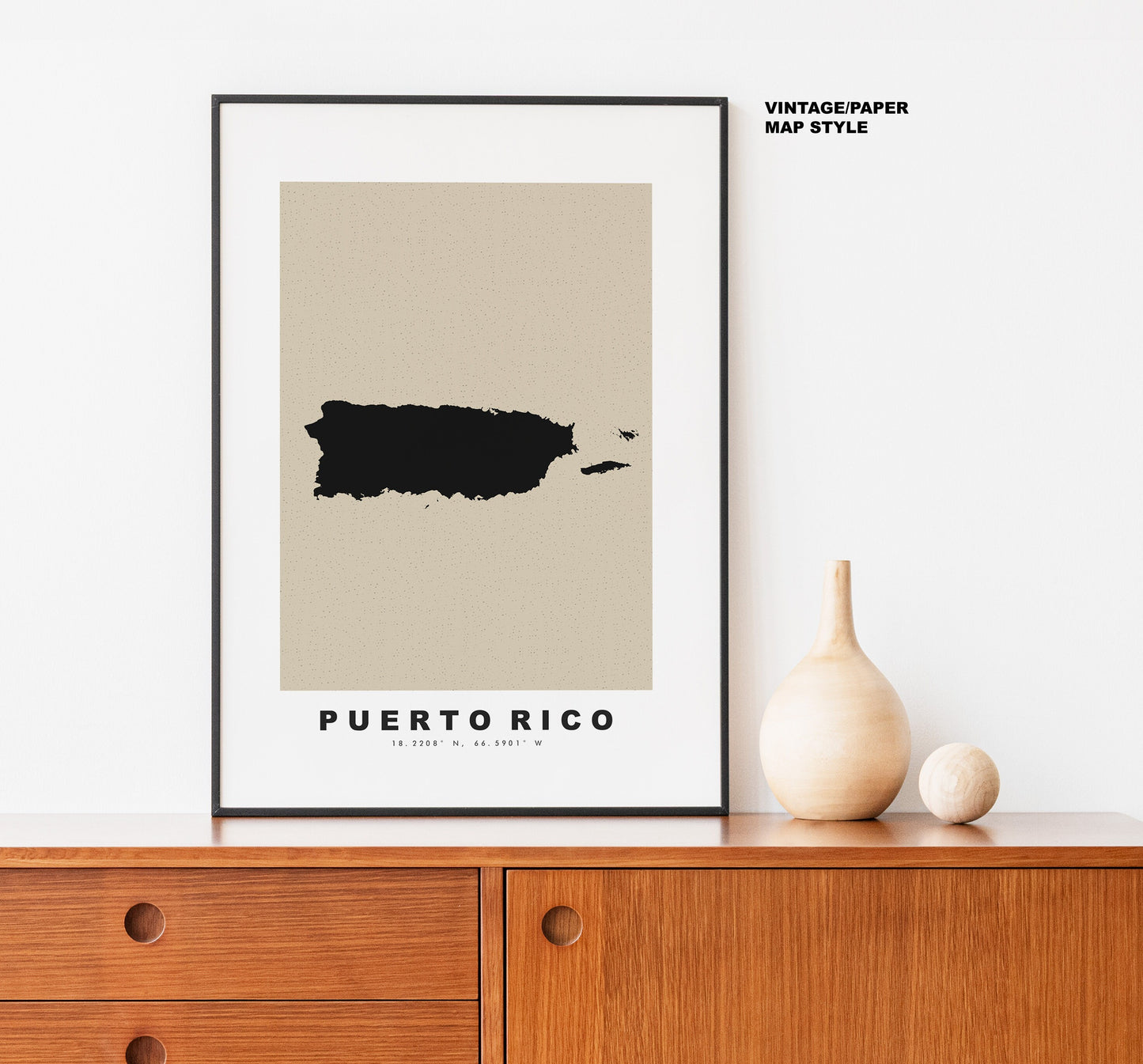 Puerto Rico Map Print - Personalised Map Gift - Framed or Canvas Options Available - Custom Text Options - Personalised Gift - US States & Islands - Caribbean