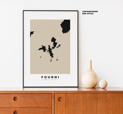 Fourni Map Print - Personalised Map Gift - Framed or Canvas Options Available - Custom Text Options - Personalised Gift - Greece & Islands