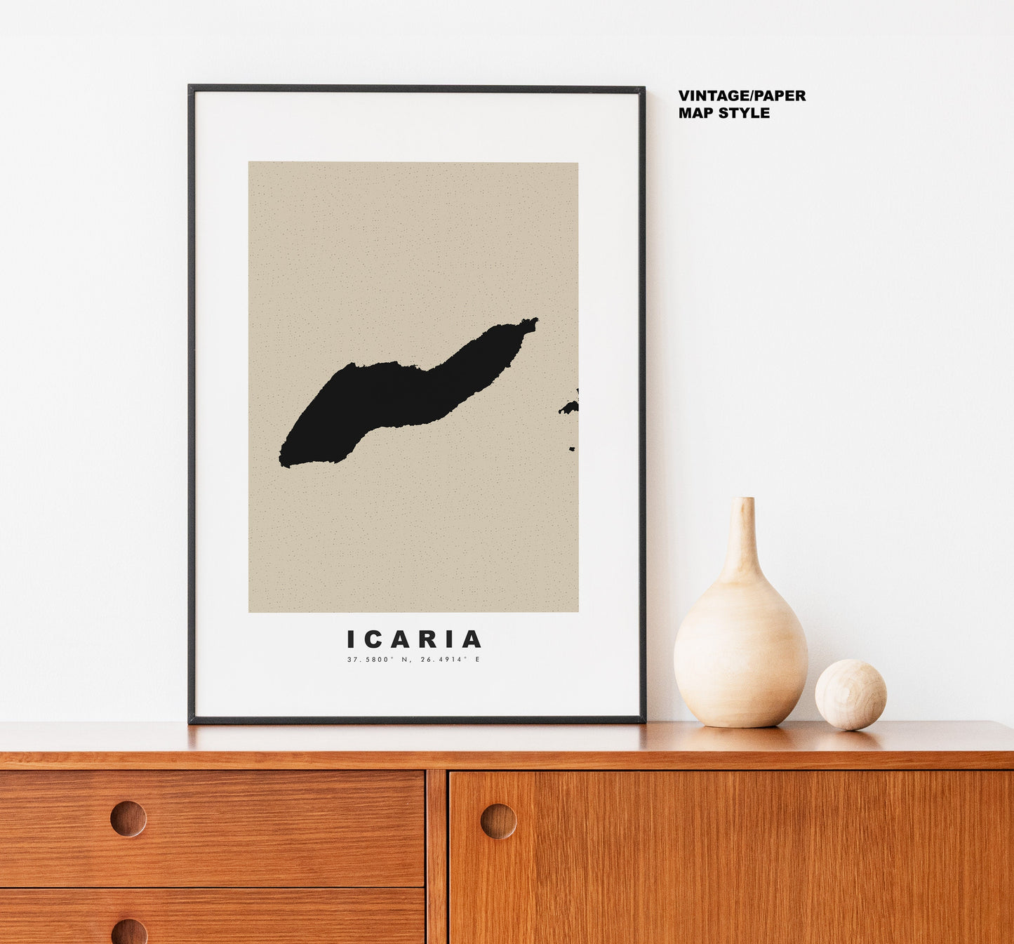 Icaria Map Print - Personalised Map Gift - Framed or Canvas Options Available - Custom Text Options - Personalised Gift - Greece & Islands