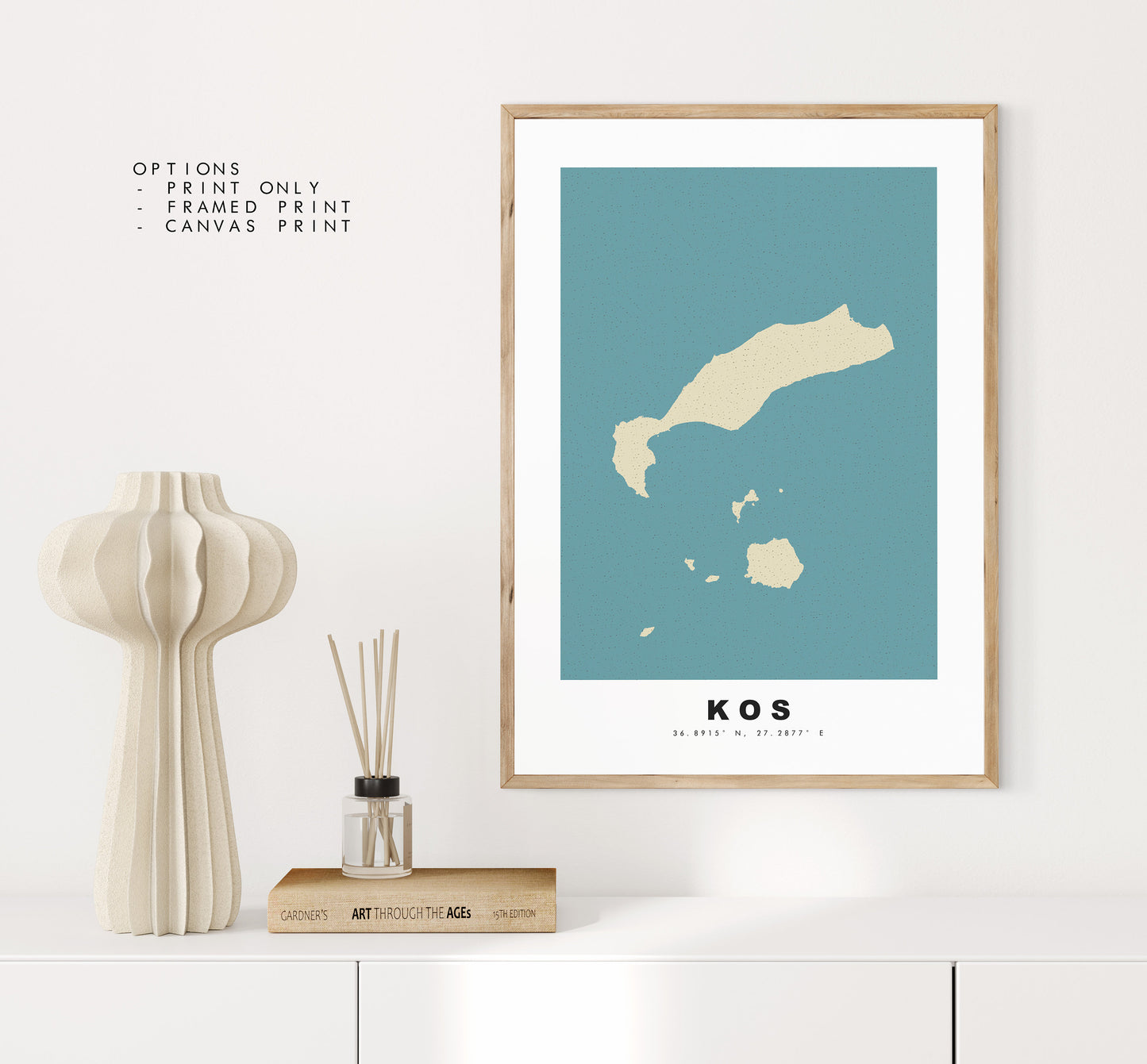 Kos Map Print - Personalised Map Gift - Framed or Canvas Options Available - Custom Text Options - Personalised Gift - Greece & Islands