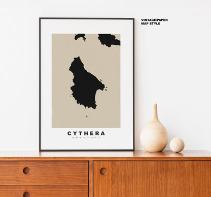 Cythera Map Print - Personalised Map Gift - Framed or Canvas Options Available - Custom Text Options - Personalised Gift - Greece & Islands