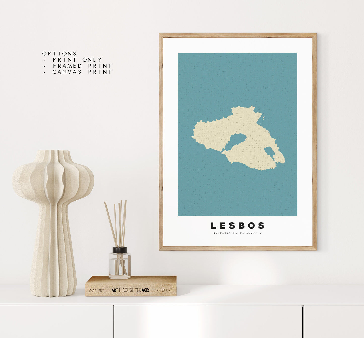 Lesbos Map Print - Personalised Map Gift - Framed or Canvas Options Available - Custom Text Options - Personalised Gift - Greece & Islands