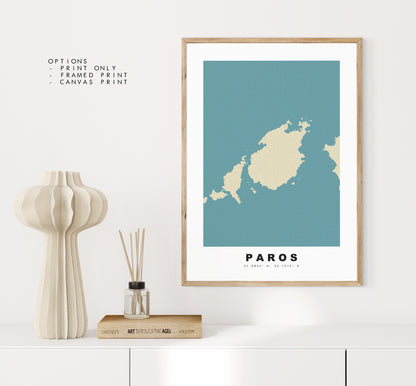 Paros Map Print - Personalised Map Gift - Framed or Canvas Options Available - Custom Text Options - Personalised Gift - Greece & Islands