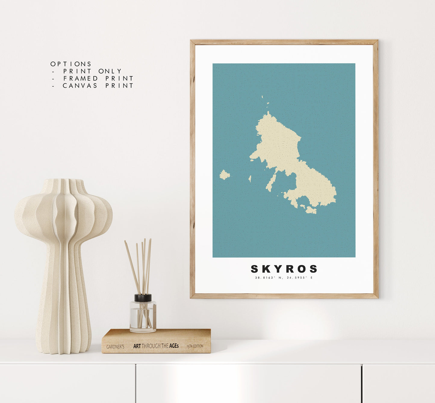 Skyros Map Print - Personalised Map Gift - Framed or Canvas Options Available - Custom Text Options - Personalised Gift-  Greece & Islands