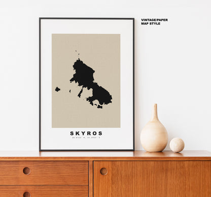 Skyros Map Print - Personalised Map Gift - Framed or Canvas Options Available - Custom Text Options - Personalised Gift-  Greece & Islands