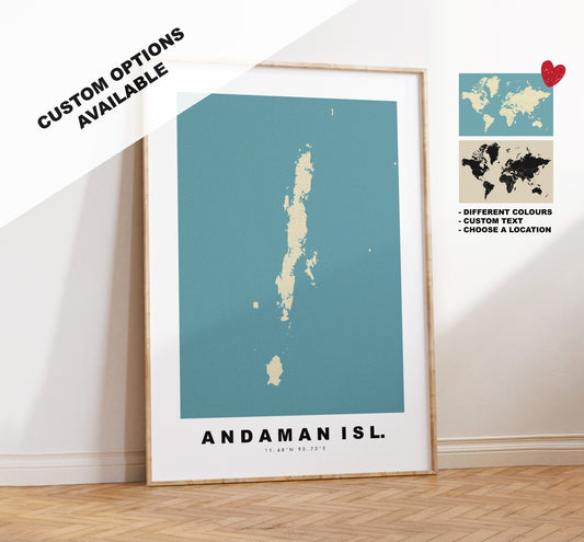 Andaman Islands Map Print - Personalised Map Gift - Framed or Canvas Options Available - Custom Text Options - Personalised Gift - Asia