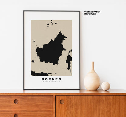 Borneo Map Print - Personalised Map Gift - Framed or Canvas Options Available - Custom Text Options - Personalised Gift - Asia