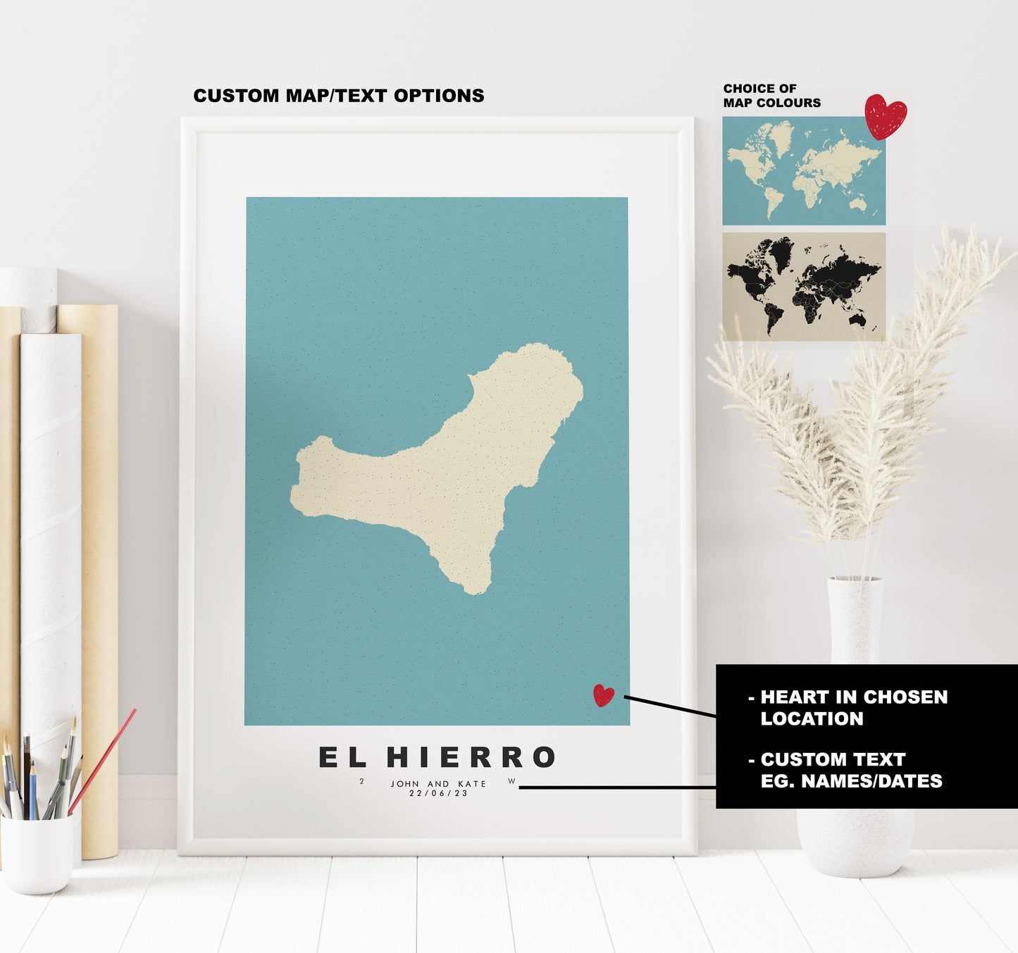 El Hierro Map Print - Personalised Map Gift - Framed or Canvas Options Available - Custom Text Options - Personalised Gift - Spain & Islands