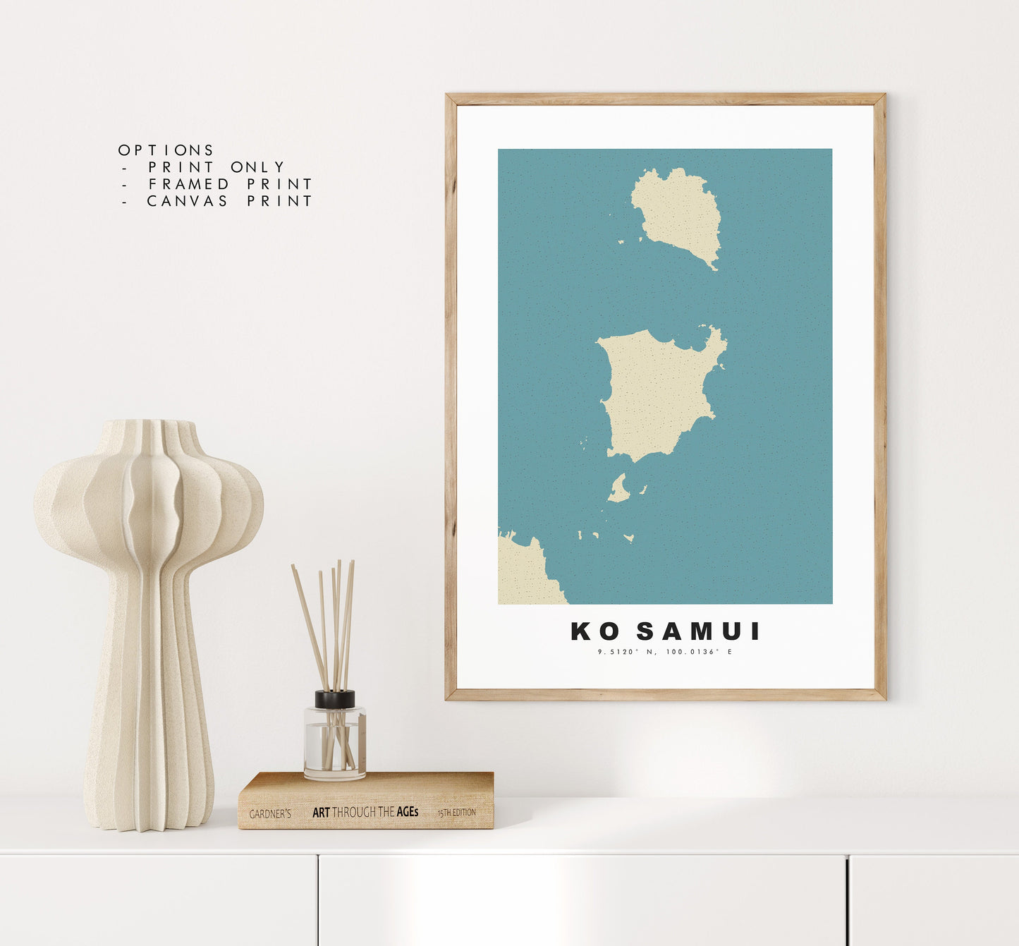 Ko Samui Map Print - Personalised Map Gift - Framed or Canvas Options Available - Custom Text Options - Personalised Gift - Asia