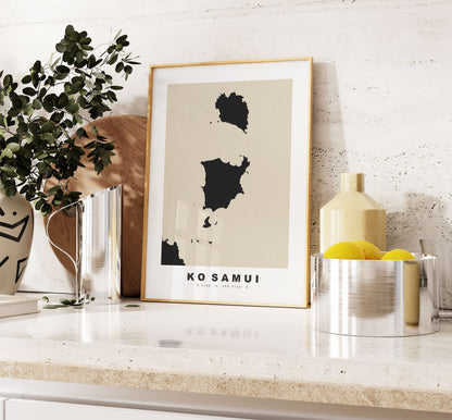 Ko Samui Map Print - Personalised Map Gift - Framed or Canvas Options Available - Custom Text Options - Personalised Gift - Asia