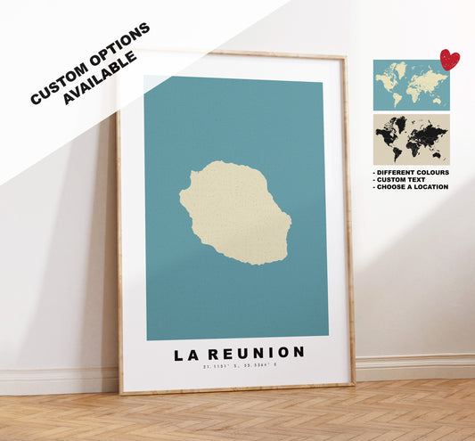 La Reunion Map Print - Personalised Map Gift - Framed or Canvas Options Available - Custom Text Options - Personalised Gift - France & Islands