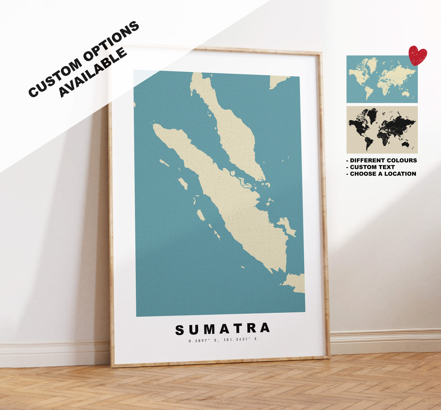 Sumatra Map Print - Personalised Map Gift - Framed or Canvas Options Available - Custom Text Options - Personalised Gift - Asia