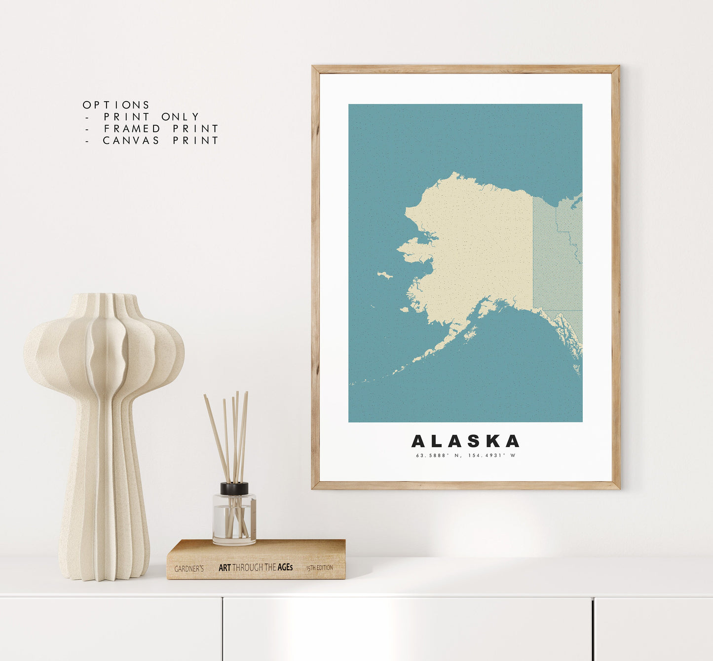 Alaska Map Print - Personalised Map Gift - Framed or Canvas Options Available - Custom Text Options - Personalised Gift - US States & Islands