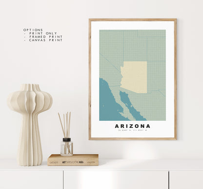 Arizona Map Print - Personalised Map Gift - Framed or Canvas Options Available - Custom Text Options - Personalised Gift - US States & Islands