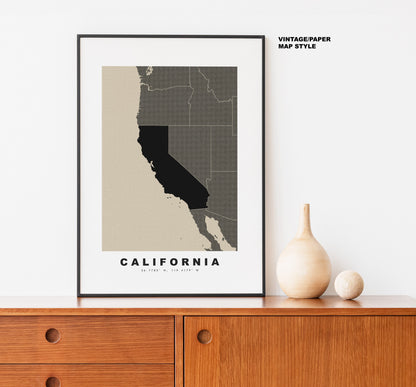 California Map Print - Personalised Map Gift - Framed or Canvas Options Available - Custom Text Options - Personalised Gift - US States & Islands