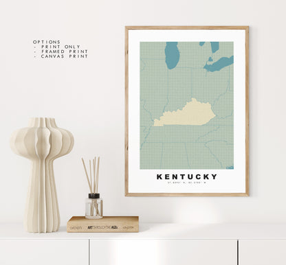 Kentucky Map Print - Personalised Map Gift - Framed or Canvas Options Available - Custom Text Options - Personalised Gift - US States & Islands