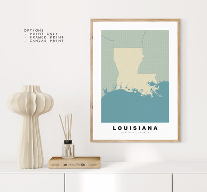 Louisiana Map Print - Personalised Map Gift - Framed or Canvas Options Available - Custom Text Options - Personalised Gift - US States & Islands