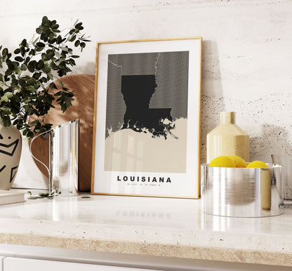 Louisiana Map Print - Personalised Map Gift - Framed or Canvas Options Available - Custom Text Options - Personalised Gift - US States & Islands