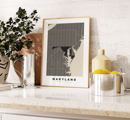 Maryland Map Print - Personalised Map Gift - Framed or Canvas Options Available - Custom Text Options - Personalised Gift - US States & Islands