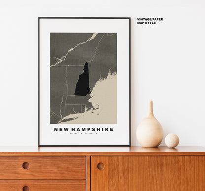 New Hampshire Map Print - Personalised Map Gift - Framed or Canvas Options Available - Custom Text Options - Personalised Gift - US States & Islands