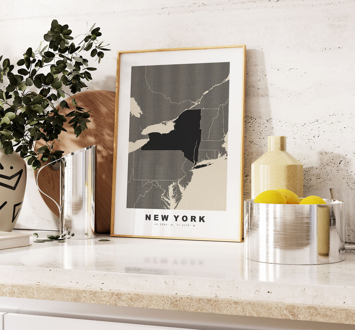 New York State Map Print - Personalised Map Gift - Framed or Canvas Options Available - Custom Text Options - Personalised Gift - US States & Islands