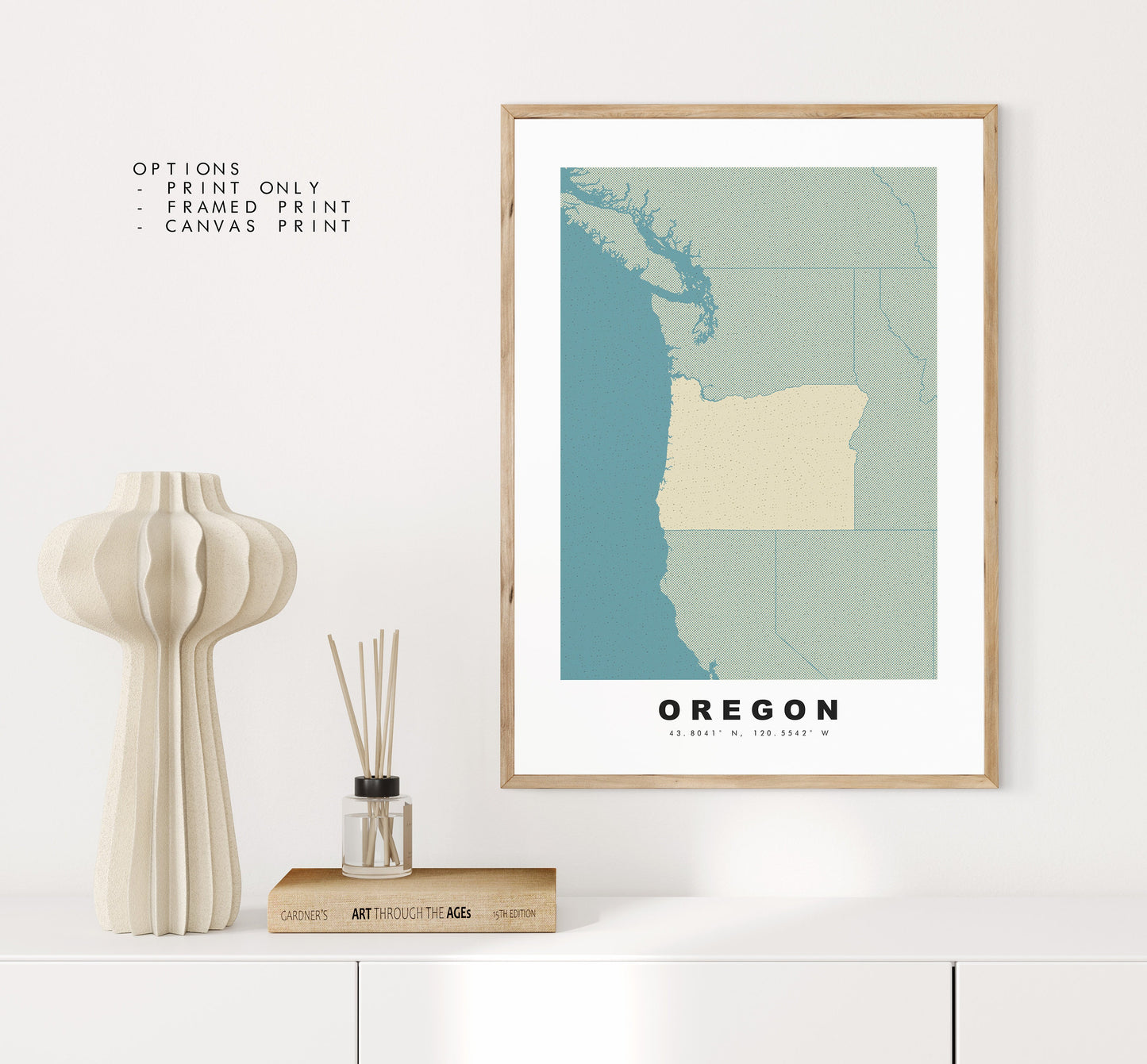 Oregon Map Print - Personalised Map Gift - Framed or Canvas Options Available - Custom Text Options - Personalised Gift - US States & Islands