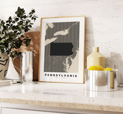 Pennsylvania Map Print - Personalised Map Gift - Framed or Canvas Options Available - Custom Text Options - Personalised Gift - US States & Islands