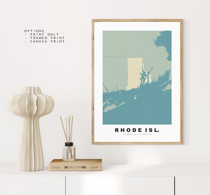 Rhode Island Map Print - Personalised Map Gift - Framed or Canvas Options Available - Custom Text Options - Personalised Gift - US States & Islands