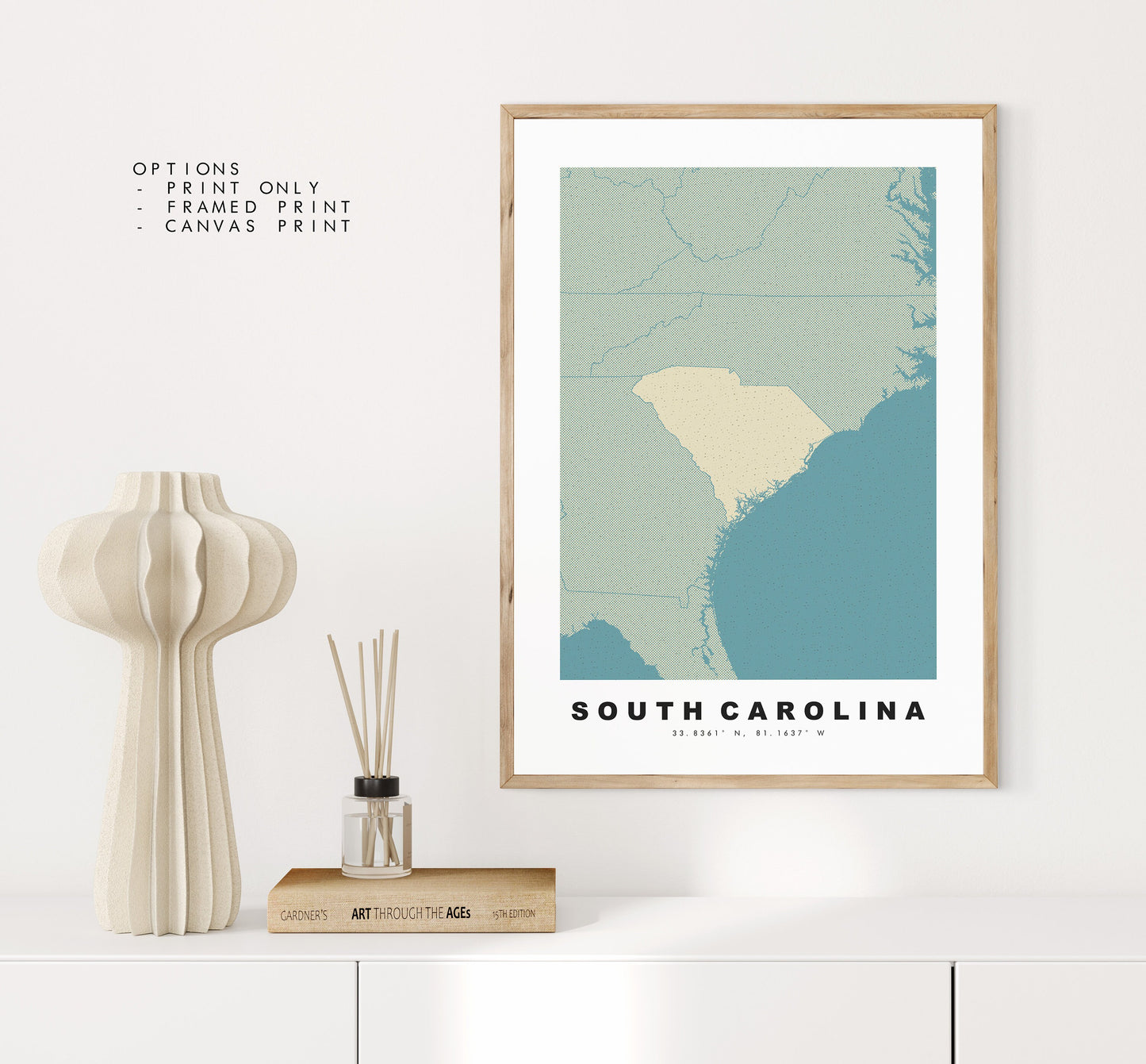 South Carolina Map Print - Personalised Map Gift - Framed or Canvas Options Available - Custom Text Options - Personalised Gift - US States & Islands