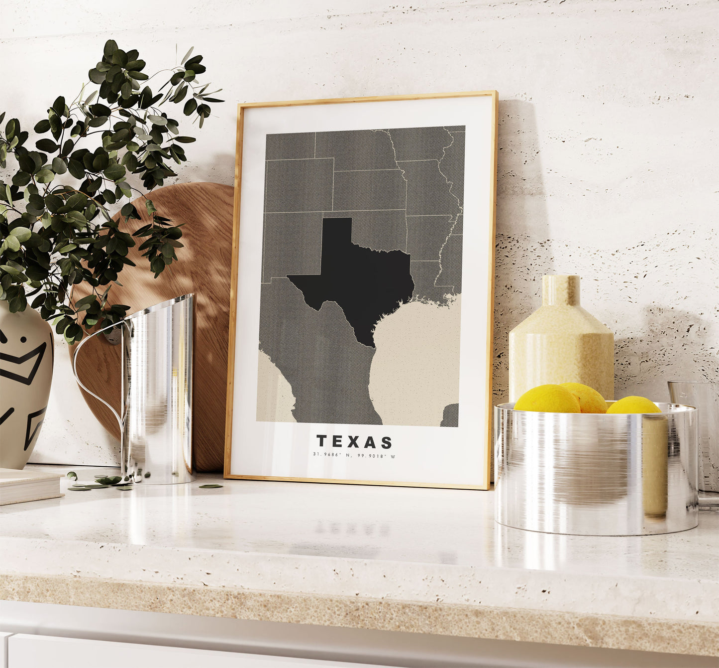 Texas Map Print - Personalised Map Gift - Framed or Canvas Options Available - Custom Text Options - Personalised Gift - US States & Islands