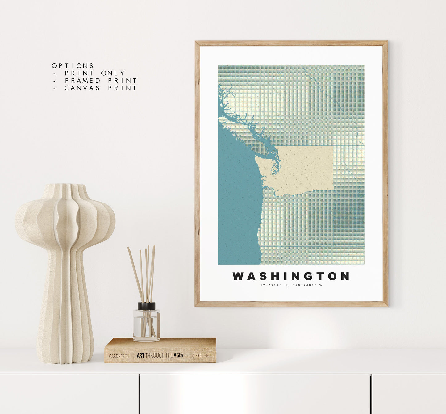 Washington State Map Print - Personalised Map Gift - Framed or Canvas Options Available - Custom Text Options - Personalised Gift - US States and Islands