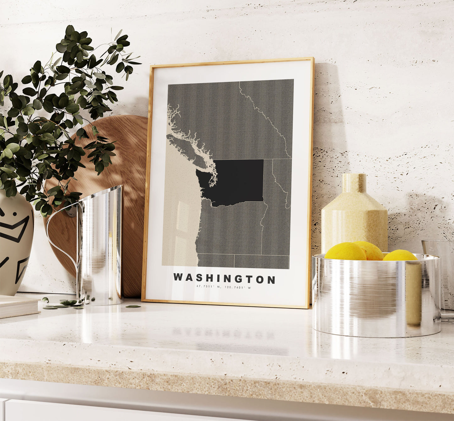 Washington State Map Print - Personalised Map Gift - Framed or Canvas Options Available - Custom Text Options - Personalised Gift - US States and Islands