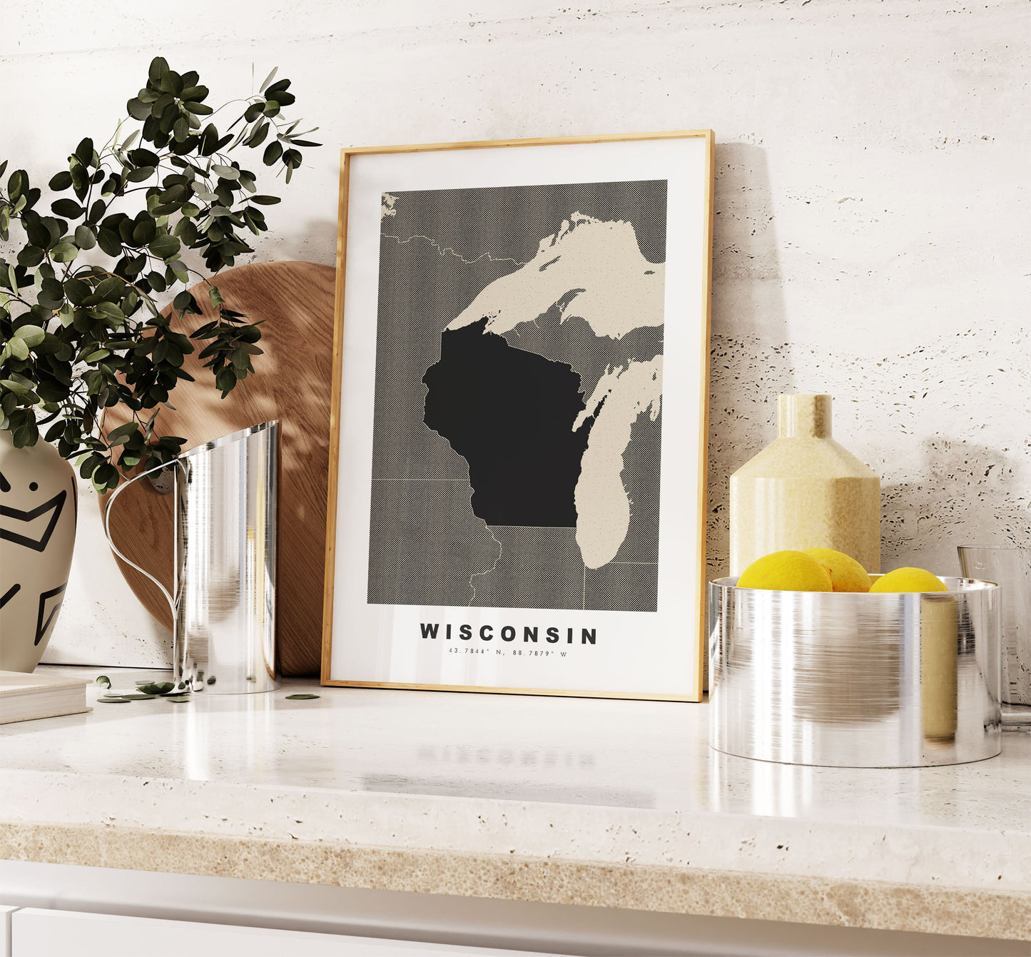 Wisconsin Map Print - Personalised Map Gift - Framed or Canvas Options Available - Custom Text Options - Personalised Gift - US States and Islands