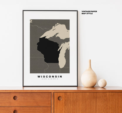 Wisconsin Map Print - Personalised Map Gift - Framed or Canvas Options Available - Custom Text Options - Personalised Gift - US States and Islands